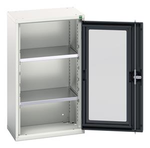 verso window door cupboard with 2 shelves. WxDxH: 525x350x900mm. RAL 7035/5010 or selected Verso Glazed Clear View Storage Cupboards for Tools with Shelves